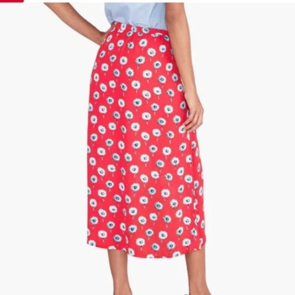 J. Crew Cerise Red Teal Blue Floral Petal Front Midi Wrap Skirt Size MEDIUM - Picture 3 of 6
